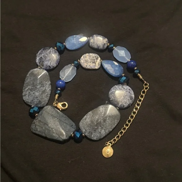 ROX By Alexa Chunky Blue Gemstone Statement Necklace - Picture 3 of 6